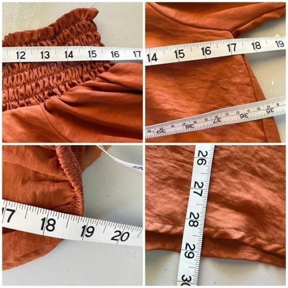 Nasty Gal Rust Orange Off Shoulder Mini Dress Long Sleeve Smocked Boho S Festive - Picture 6 of 11